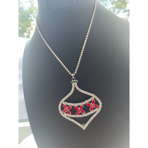 Christmas in July Massive Rhinestone Christmas Ornament Pendant Necklace With Re - Picture 11 of 16